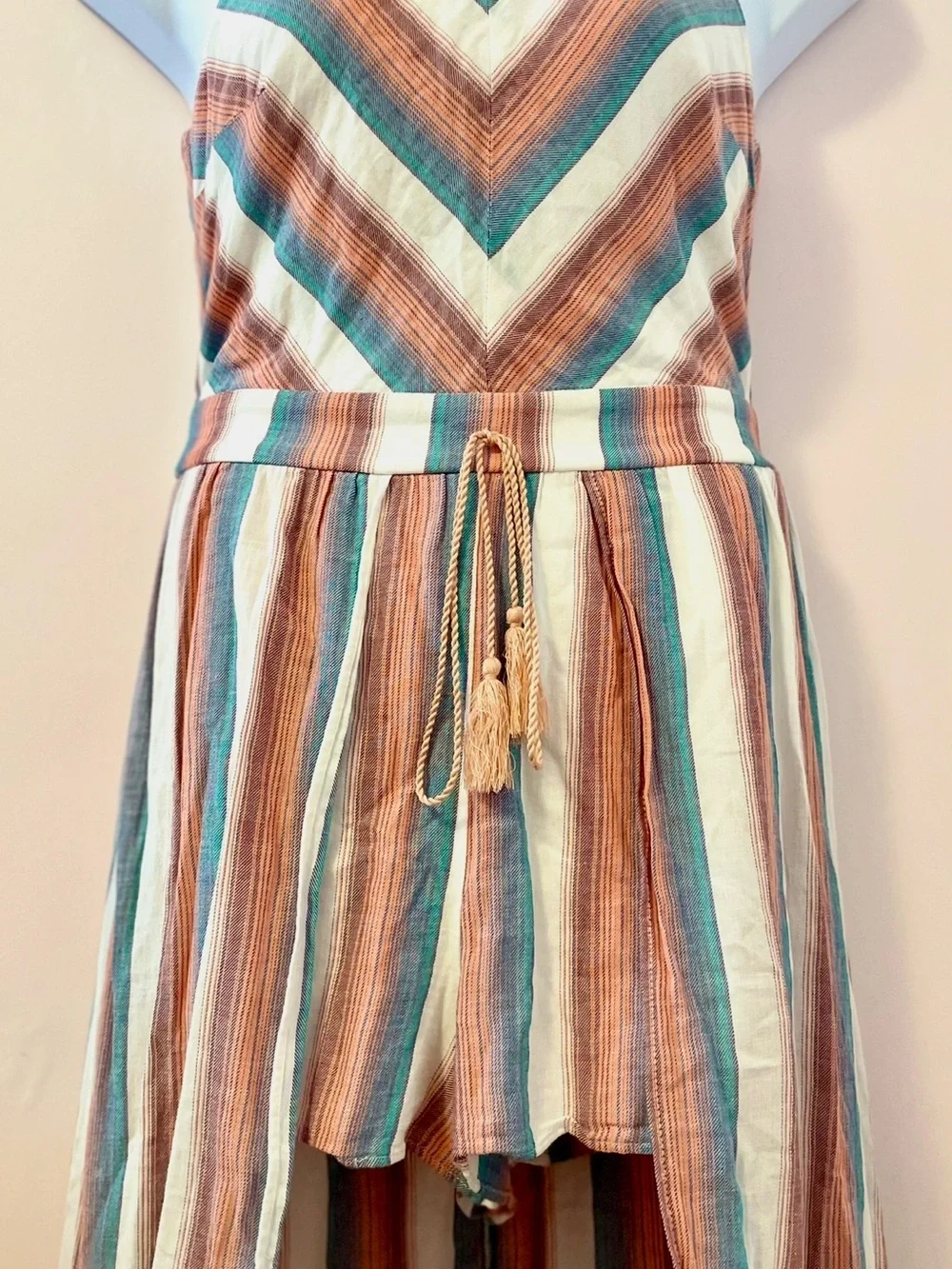 Crystal Sky Mitered Chevron Stripe Walk-Thru Maxi Romper Juniors Size 13 Boho